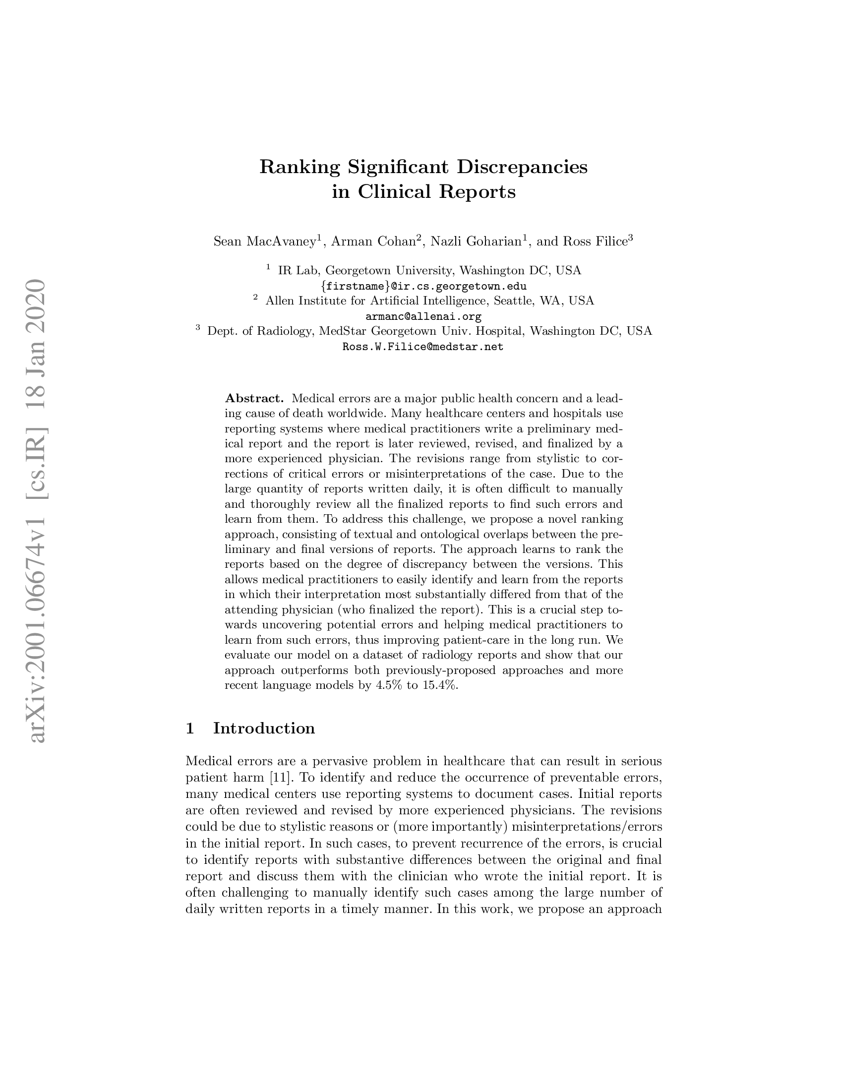 Ranking Significant Discrepancies in Clinical Reports
