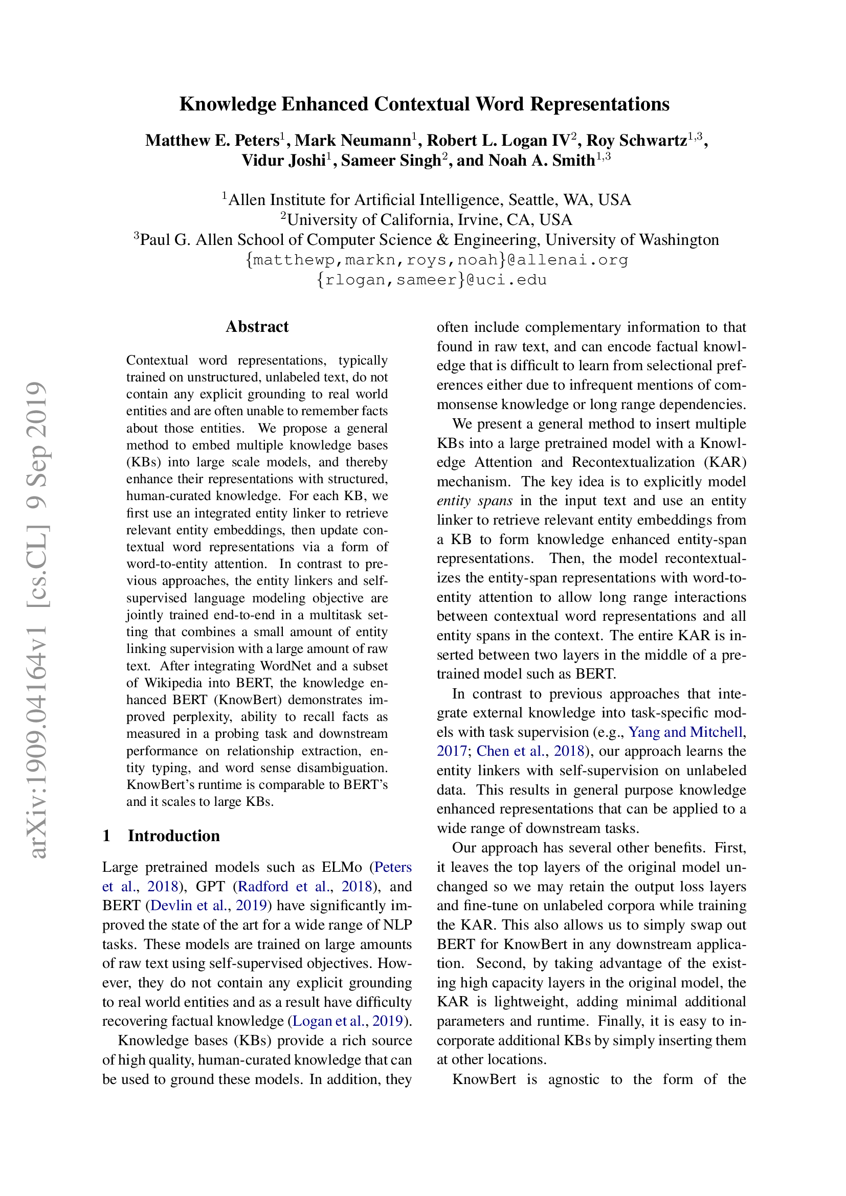 Knowledge Enhanced Contextual Word Representations