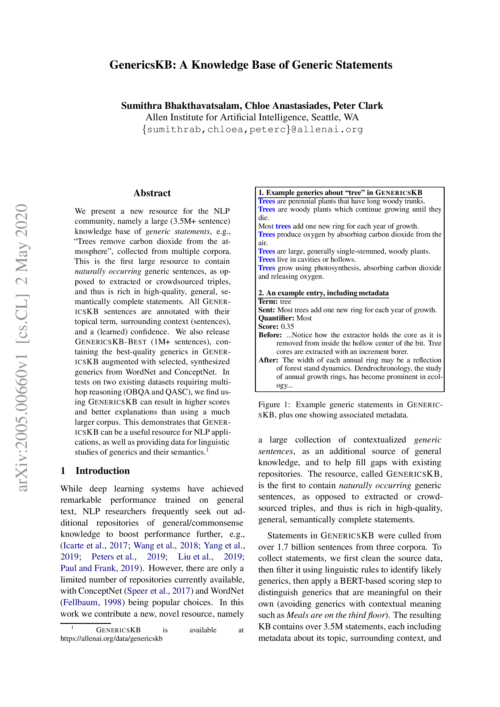 GenericsKB: A Knowledge Base of Generic Statements