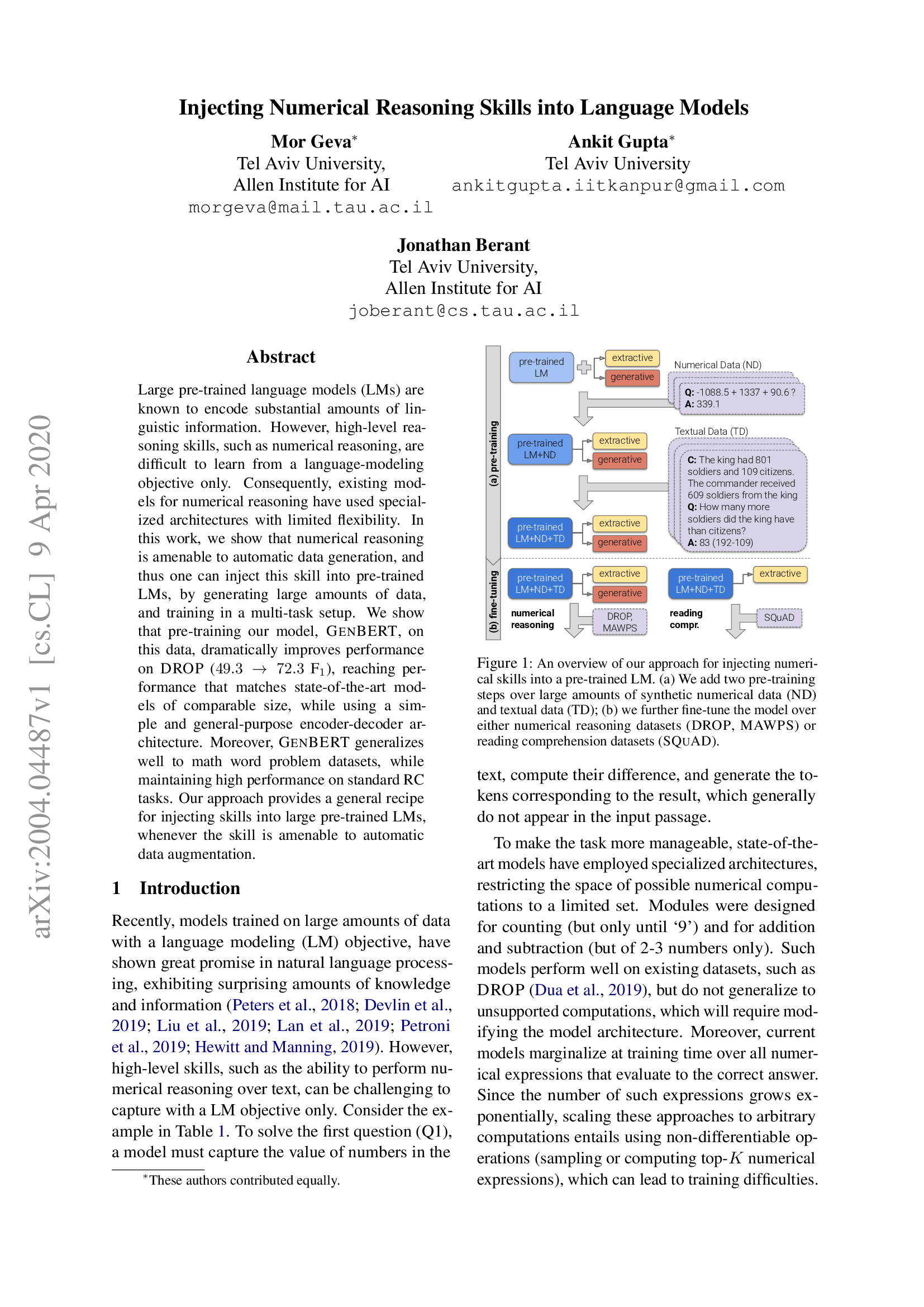 Injecting Numerical Reasoning Skills into Language Models