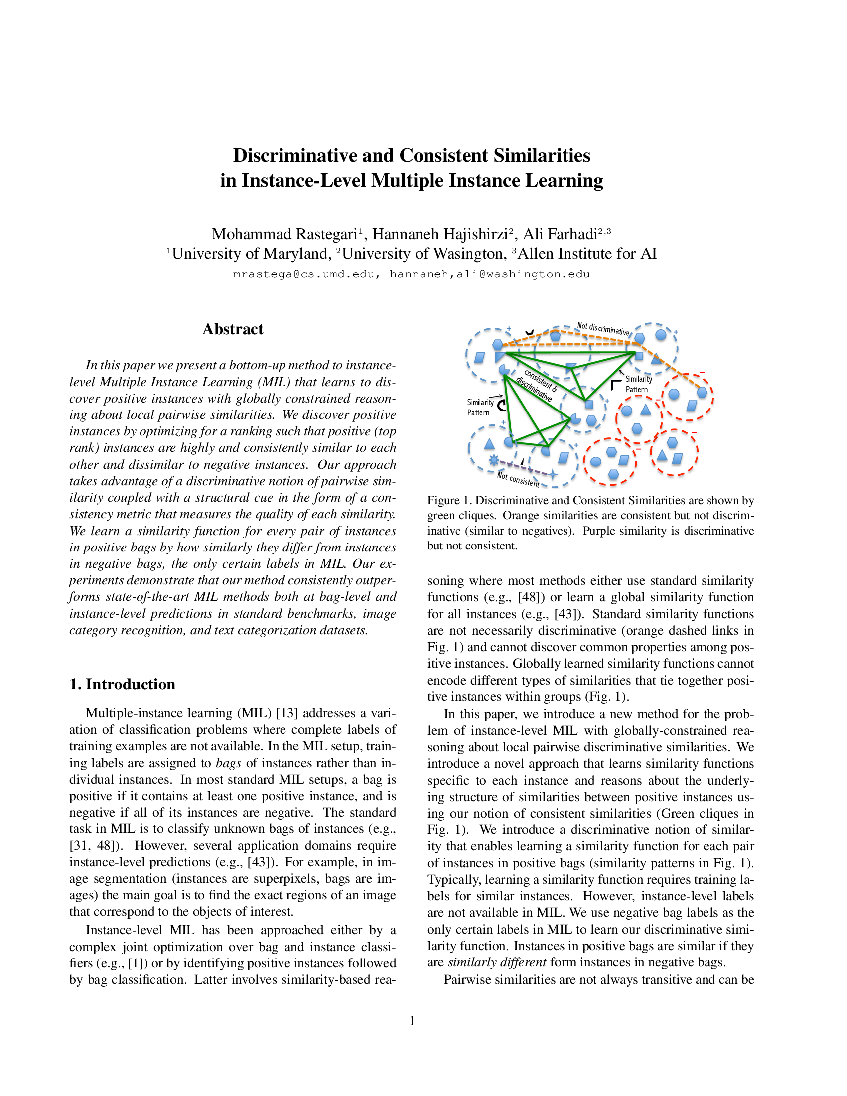 Discriminative and consistent similarities in instance-level Multiple Instance Learning