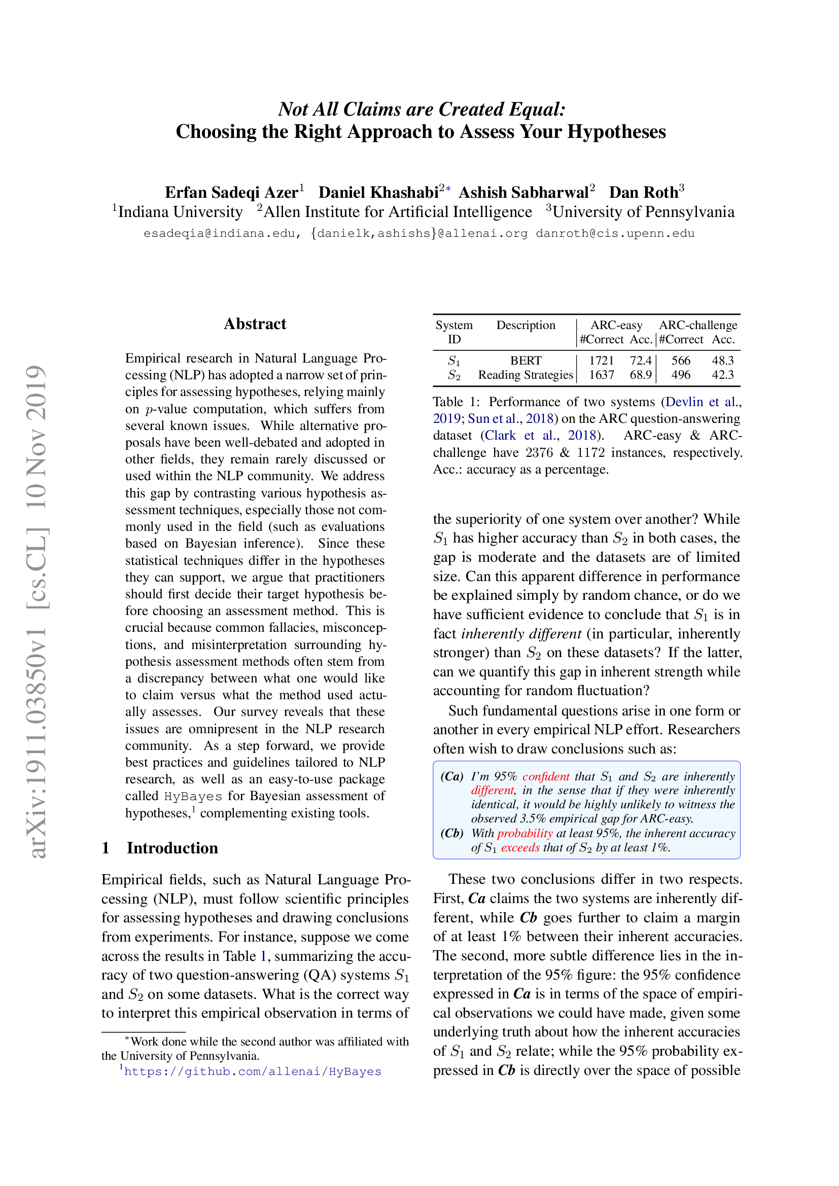 Not All Claims are Created Equal: Choosing the Right Approach to Assess Your Hypotheses