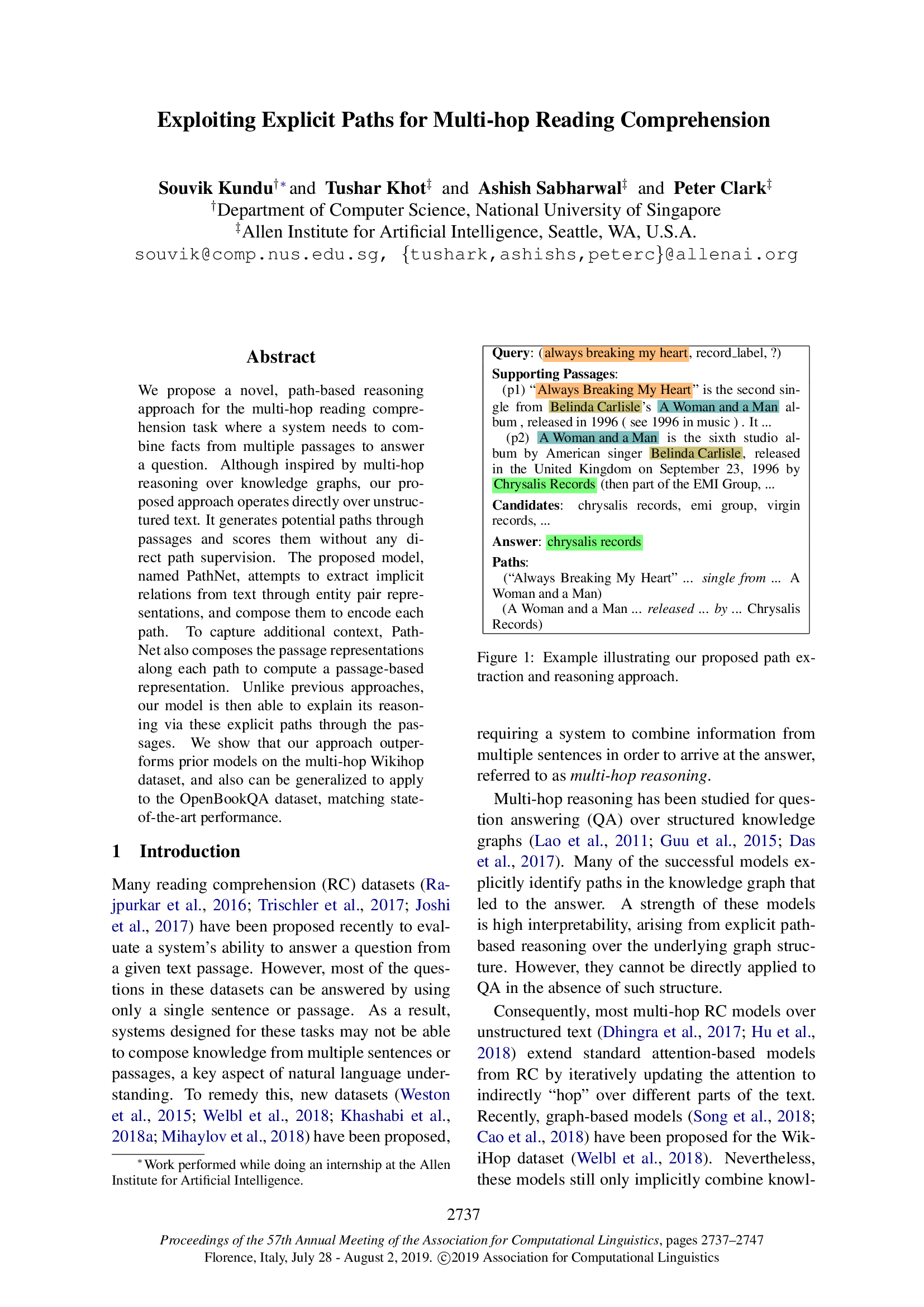Exploiting Explicit Paths for Multi-hop Reading Comprehension