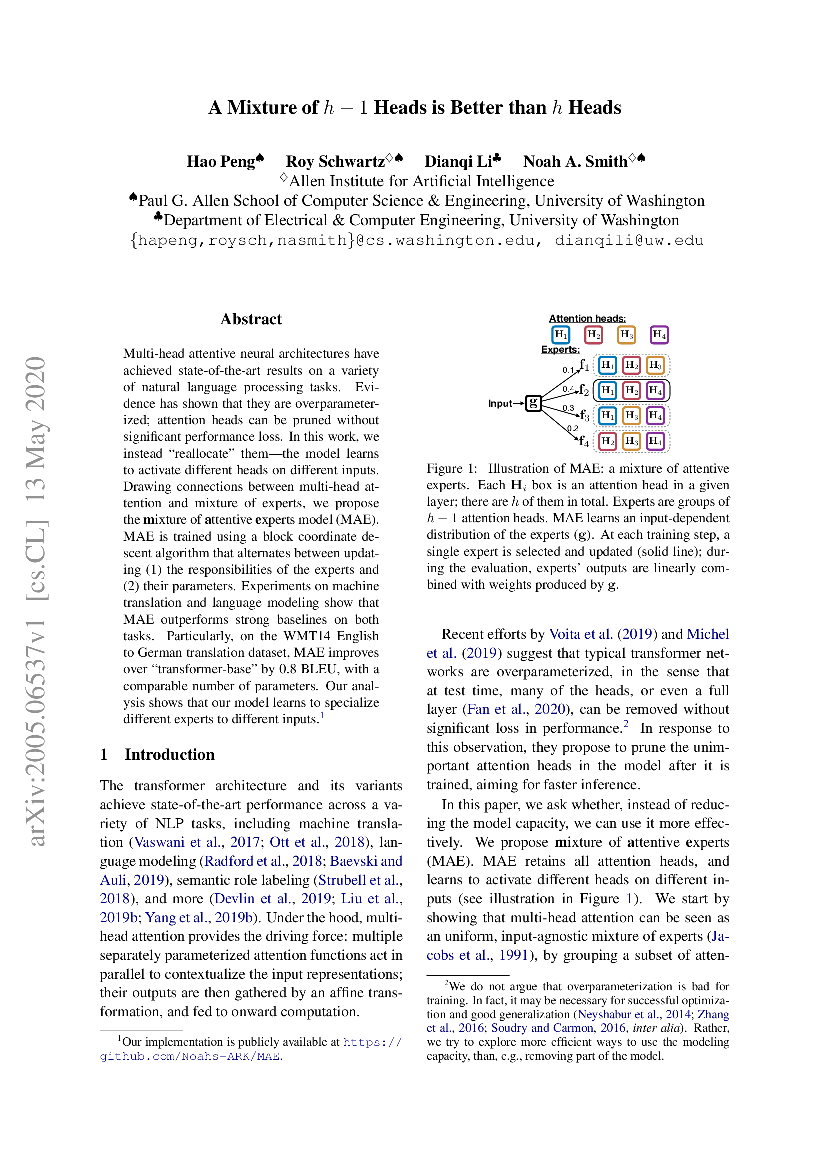 A Mixture of h - 1 Heads is Better than h Heads