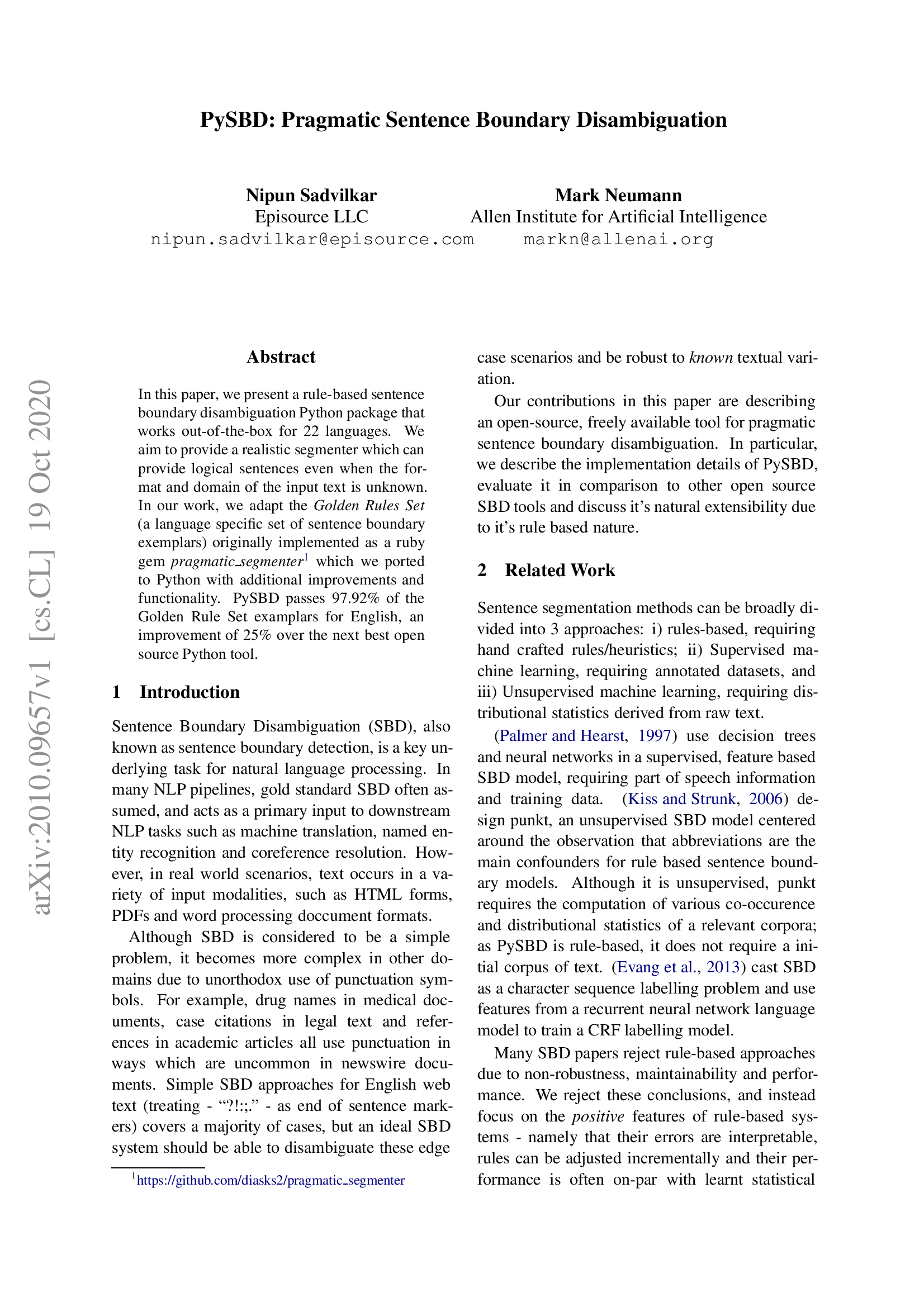 PySBD: Pragmatic Sentence Boundary Disambiguation