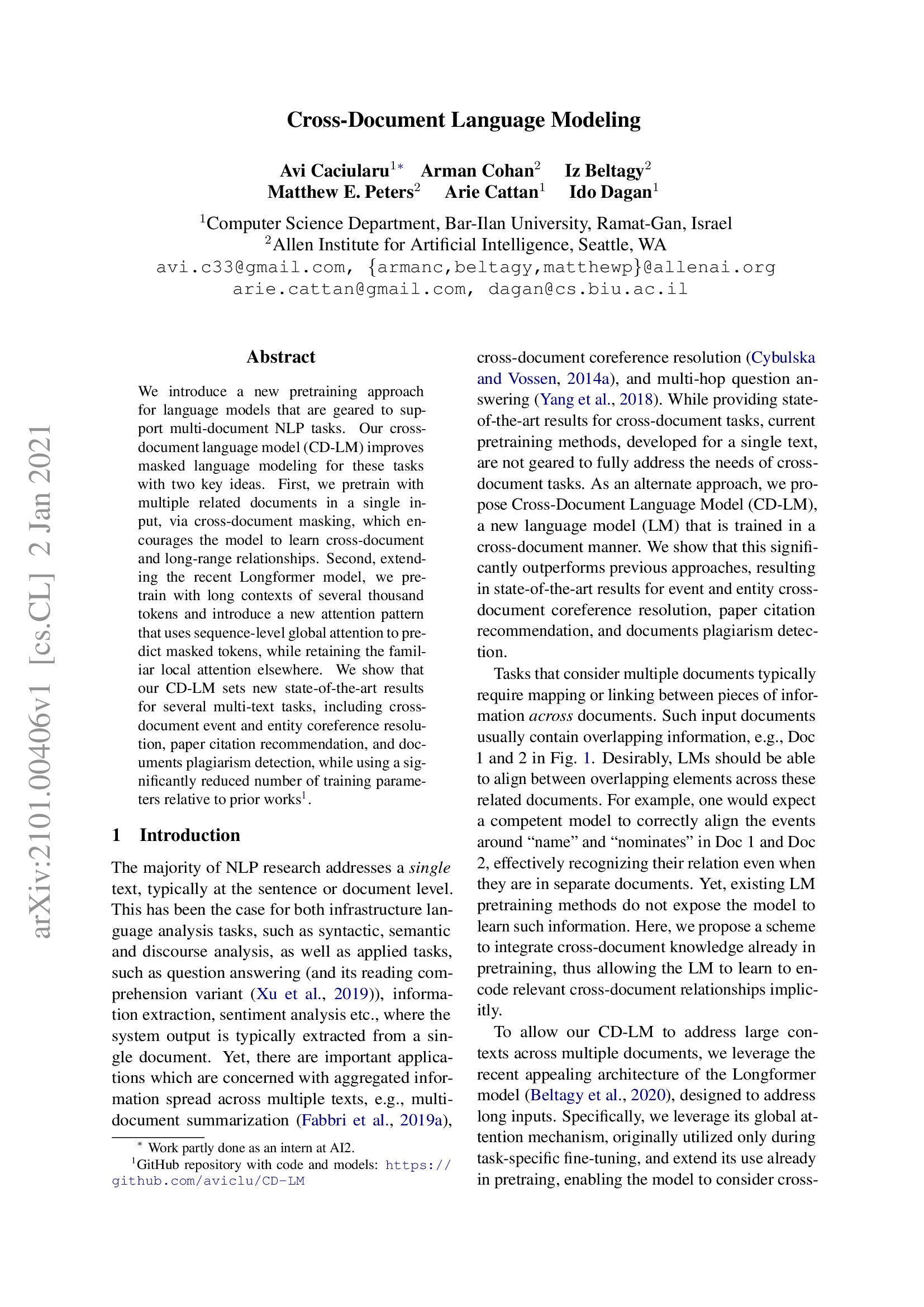 Cross-Document Language Modeling