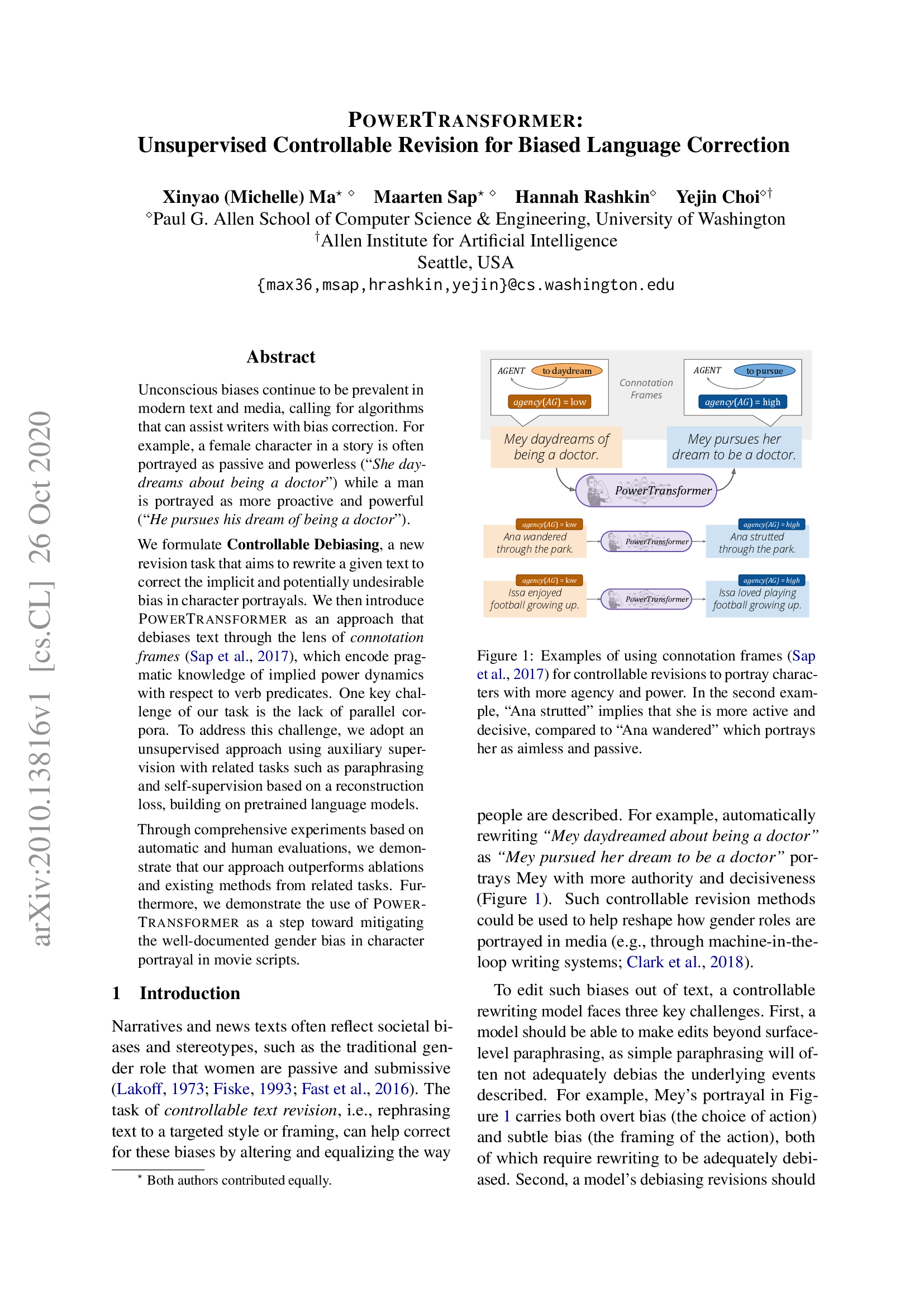 PowerTransformer: Unsupervised Controllable Revision for Biased Language Correction
