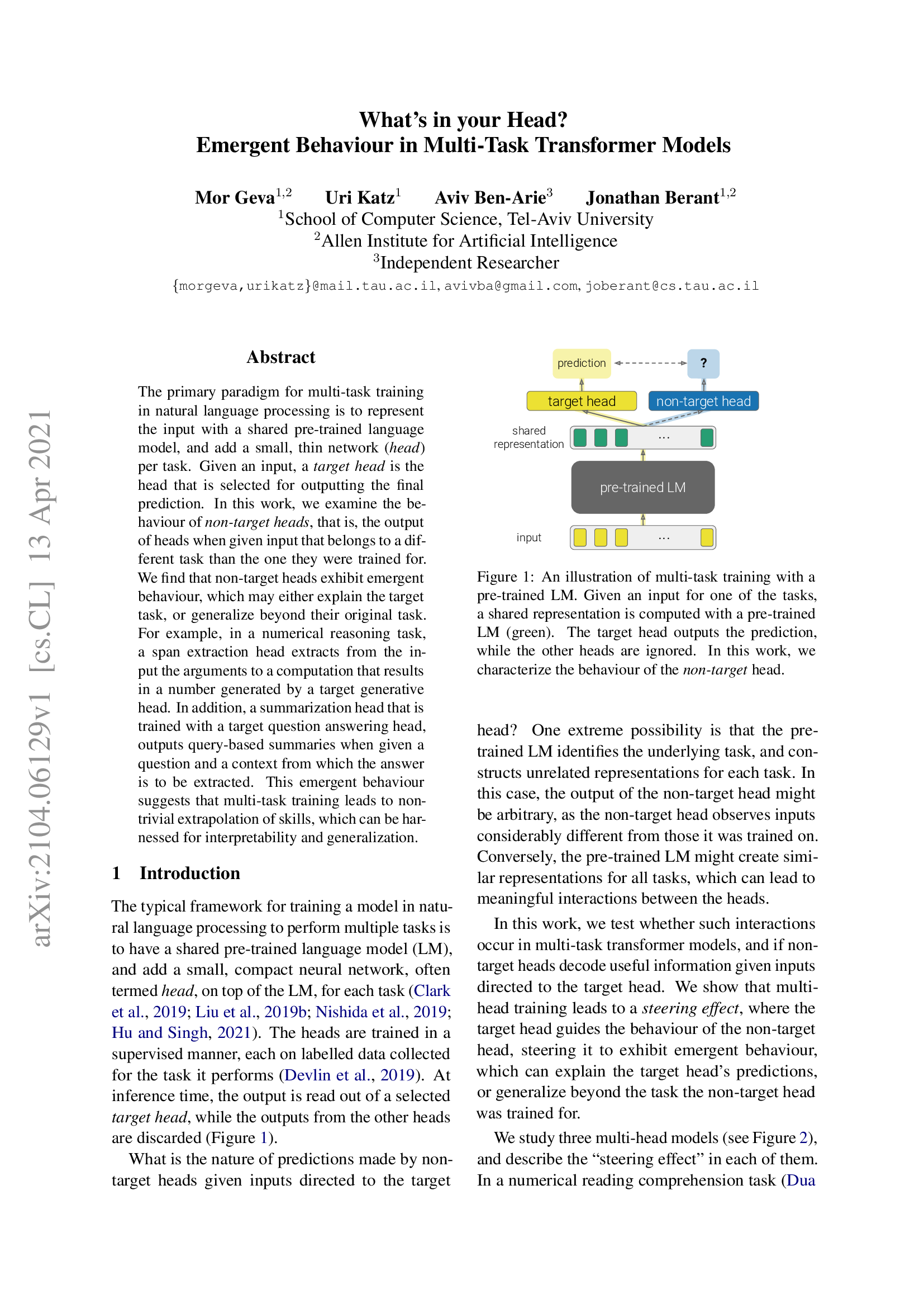 What's in your Head? Emergent Behaviour in Multi-Task Transformer Models